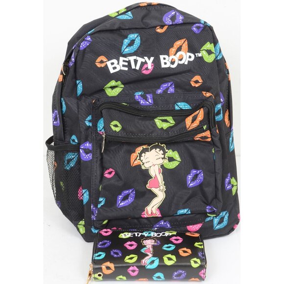 Betty Boop 2 Piece Set Wallet & Backpack Colorful Rainbow LIPS Travel Vacay NEW main image 8